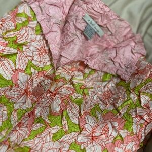 ZBD Design Crinkle Blouse Women M Pink Green Floral Button Down Long Sleeve